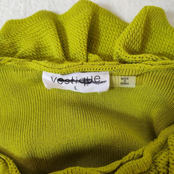 Vesstique Sweater Womens Large Green Ruffle Collar Off Shoulder Pullover Top - Picture 9 of 14